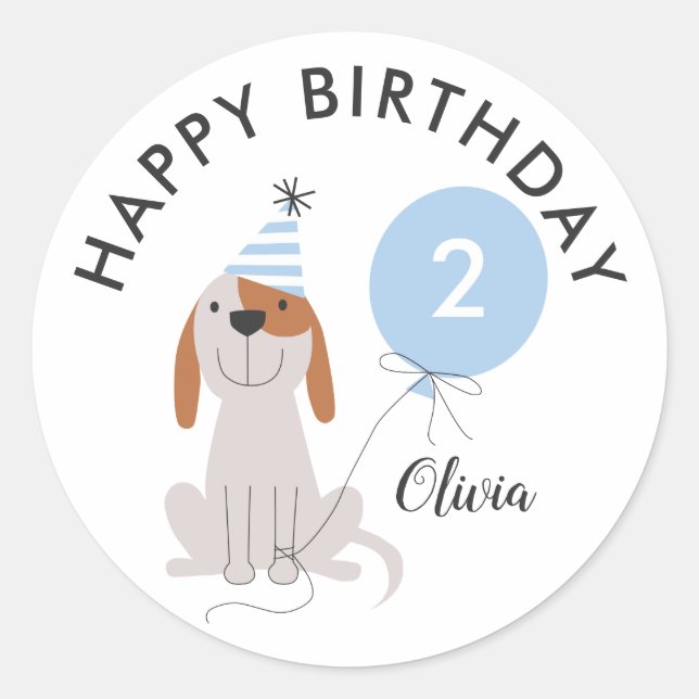 Chien Chien Bleu Joyeux Anniversaire Sticker (Devant)