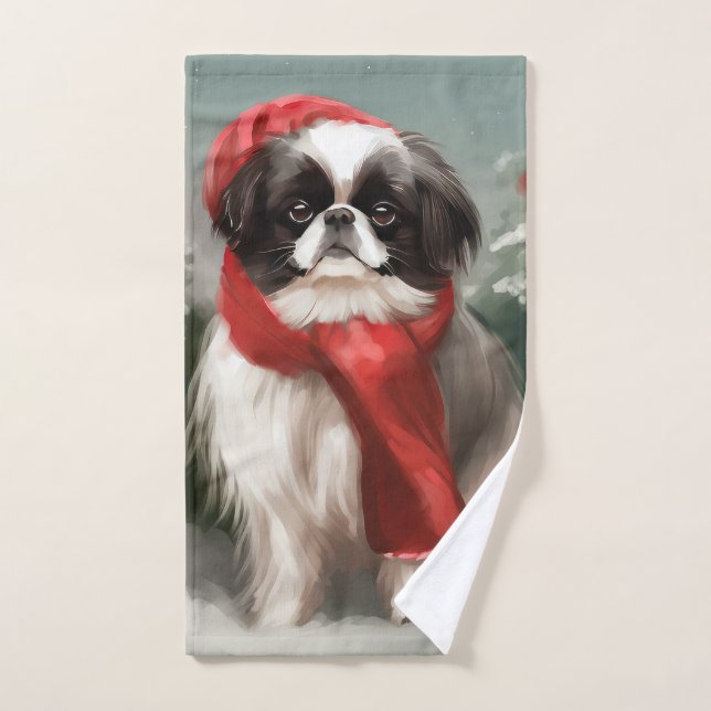 Chien chinois japonais à Noël de neige (Serviette à main)