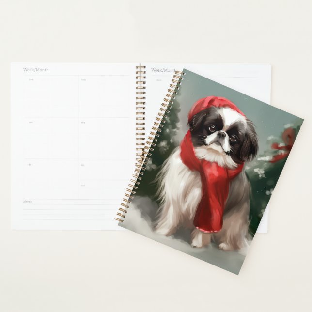 Chien chinois japonais à Noël de neige (Devant avec enveloppe)