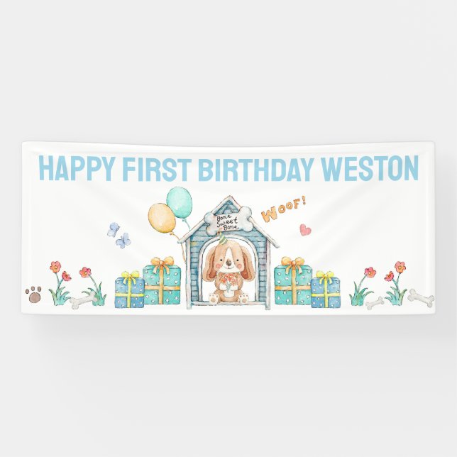 Chien chiot Bannière de fête d'anniversaire pour g (Horizontal)