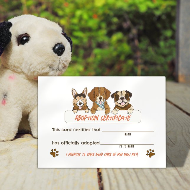 Chien chiot Carte de certificat d'adoption de fête (Créateur téléchargé)
