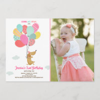 Chien chiot Invitation Anniversaire Ballons Fille 