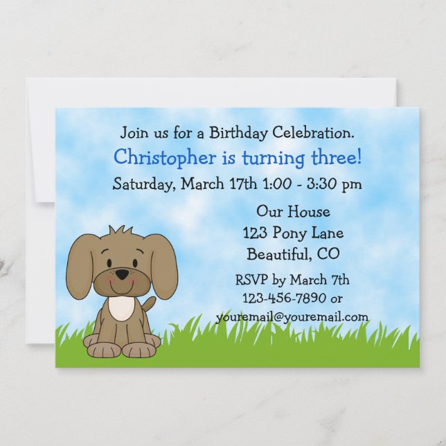 Chien chiot Invitation d'anniversaire pour garçons (Devant)