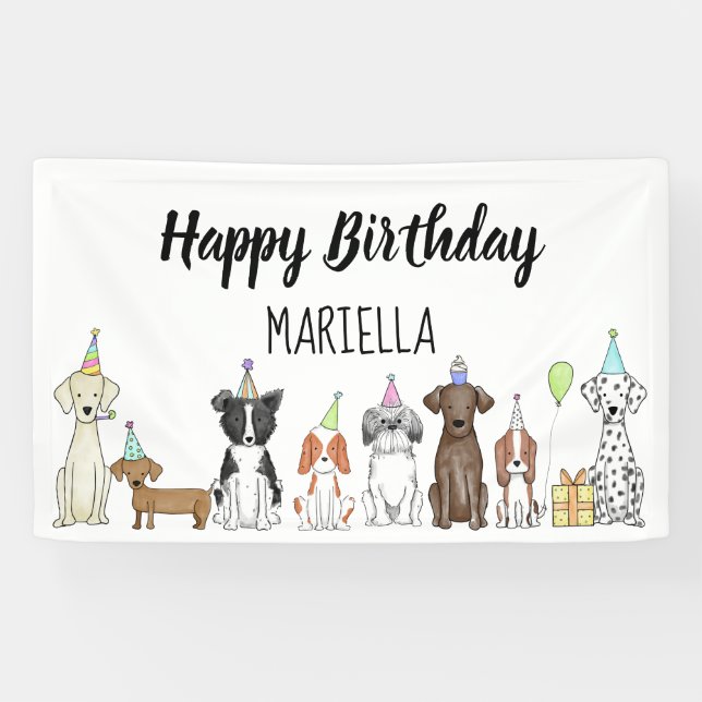 Chien chiot Petite fille Anniversaire bannière de  (Horizontal)