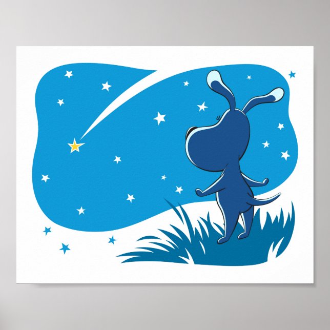 Chien Chiot Tirant Star Night Blue Sky Poster (Devant)
