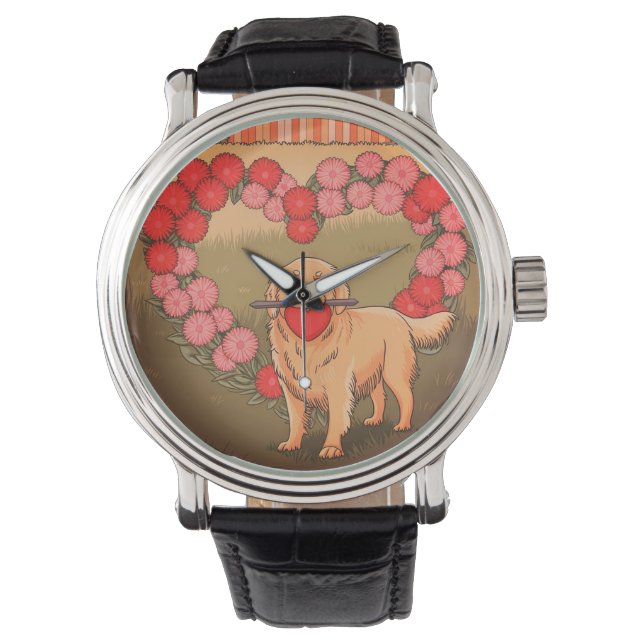Chien Coeur Saint Valentin Homme Montre (devant)