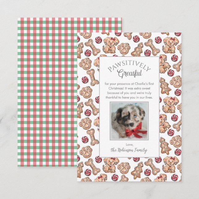 Chien Cookies Puppy's First Christmas Carte de rem (Devant / Derrière)