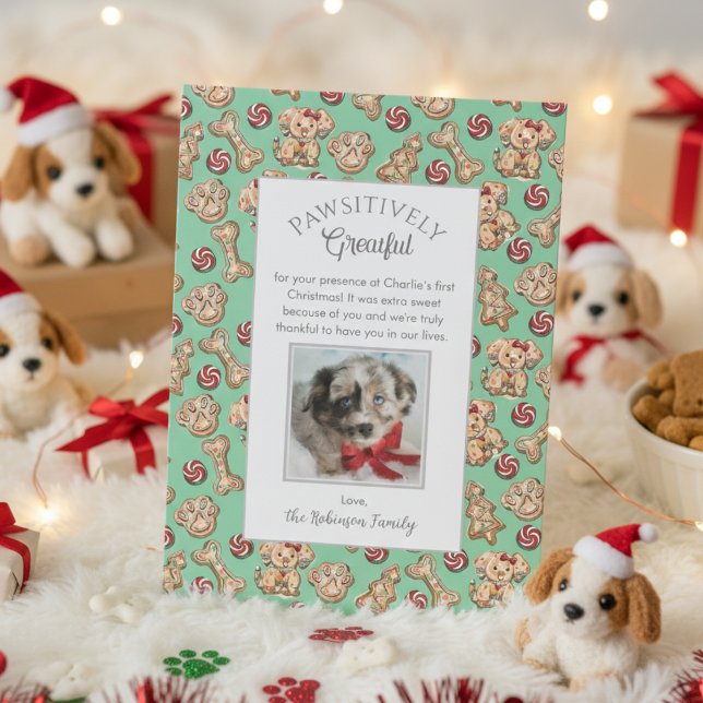 Chien Cookies Puppy's First Christmas Carte de rem (Christmas Pawsitively Grateful Puppy 1st Xmas Pet Thank You Cards. Cute Colorful Gingerbread Cookies)