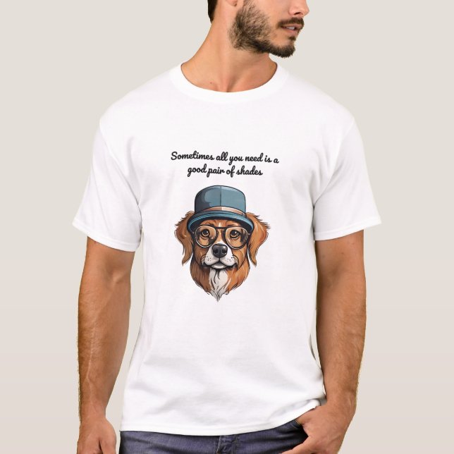 Chien cool avec T-shirt Shades - Amusant et élégan (Devant)