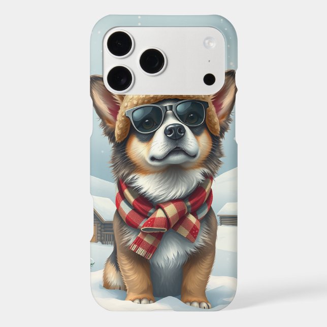 Chien cool en tenue d'hiver preppy et chapeau (Verso)