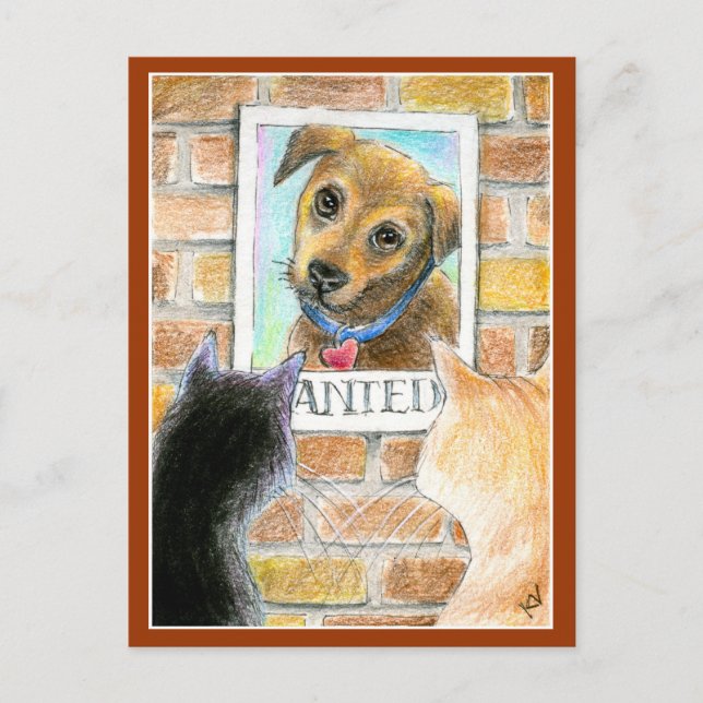 Chien coquelicot, chats, carte postale "Recherchée (Devant)