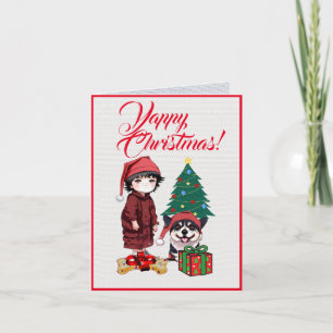 Chien Corgi Cute Avec Carte Xmas Petite Fille