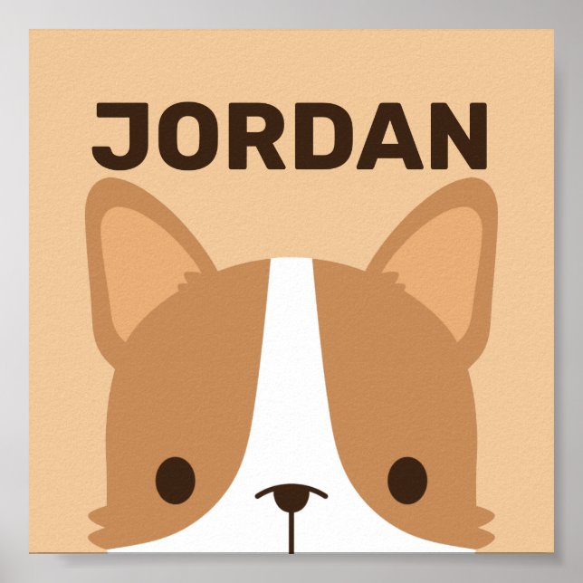 Chien Corgi mignon avec Poster de nom personnalisé (Devant)