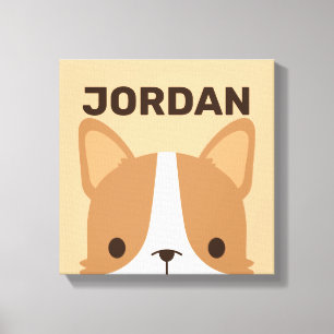 Chien Corgi mignon avec toile de nom personnalisé