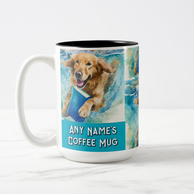 Chien courant avec le gros livre Mug à café à deux (Gauche)