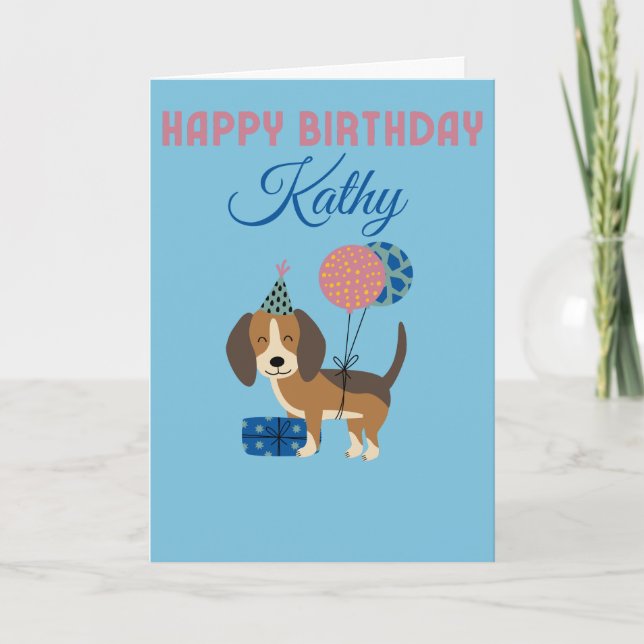 CHIEN CUTE AVEC BALLONS CARTE D'ANNIVERSAIRE (Devant)