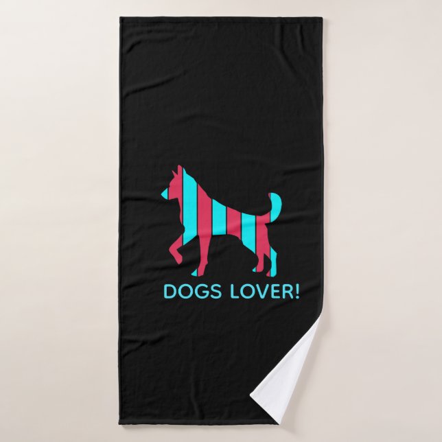 Chien - Cute Pet Pop Art, Bleu & Rouge Animal Abst (Serviette de bain)
