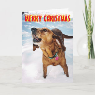 Chien d'aboiement dans la neige Carte de Noël