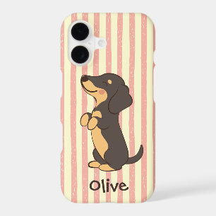 Chien Dachshund Noir et Feu avec Rayures Roses et