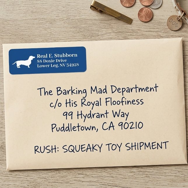 Chien Dachshund Wiener | Royal BlueLabel (Dachshund Blue Return address Label)