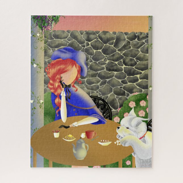 Chien & Dame dans Café Déjeuner Jigsaw Puzzle (Vertical)