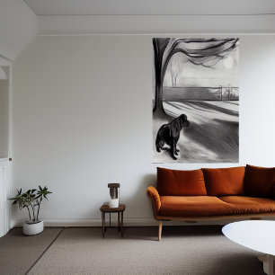 Chien dans le parc noir et blanc AI Art Poster