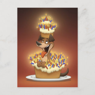 Chien dans une carte postale de gâteau