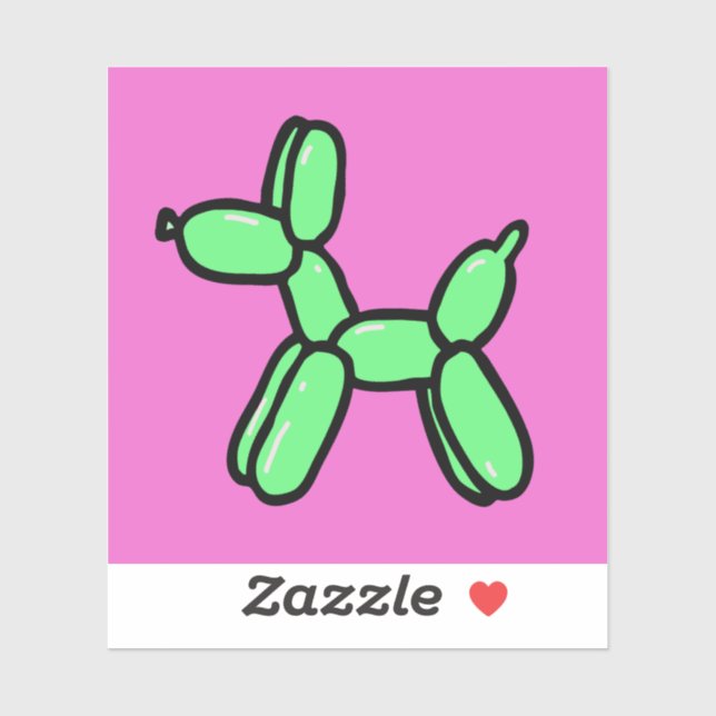 Chien de ballon en vert sur Sticker en Vinyle rose (Feuille)