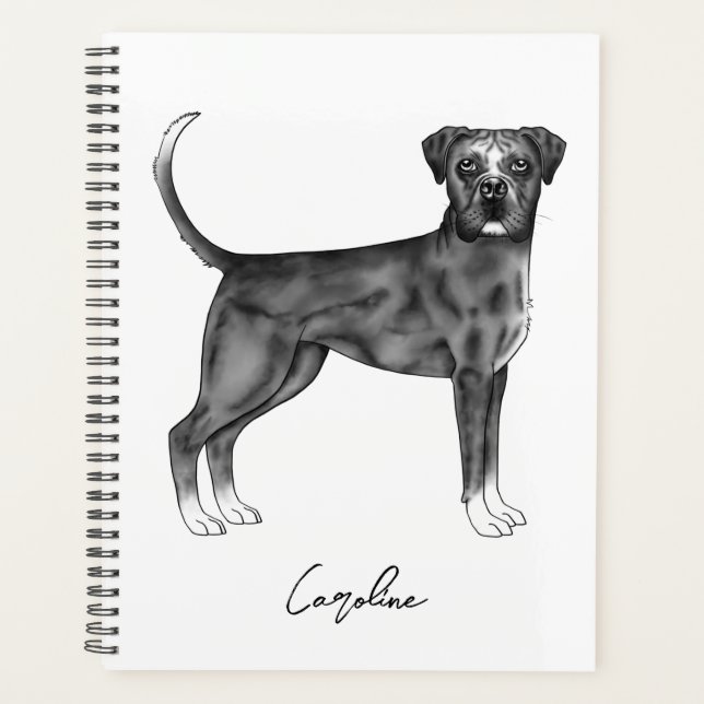 Chien De Boxe Allemand En Noir Et Blanc & Texte Pe (Devant)