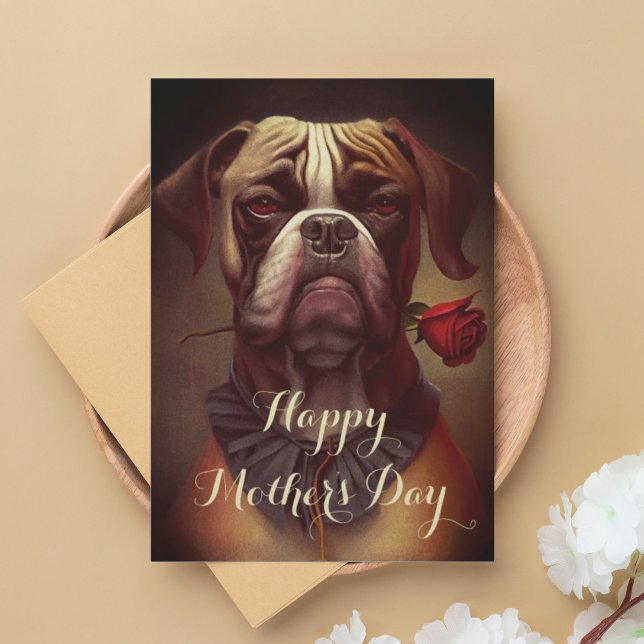 Chien de boxe avec carte de vacances de voeux Rose (Créateur téléchargé)