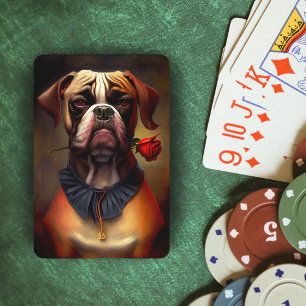 Chien de boxe avec cartes de jeu Rose