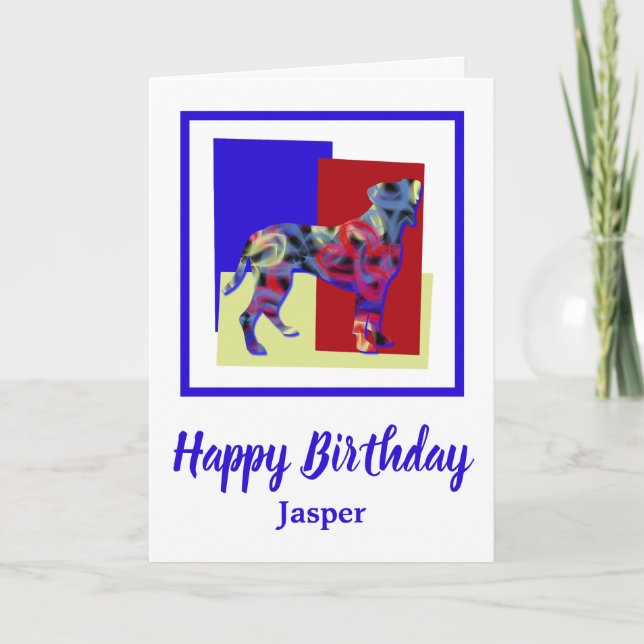 Chien de boxe Silhouette Rouge Bleu Jaune Carte d' (Devant)