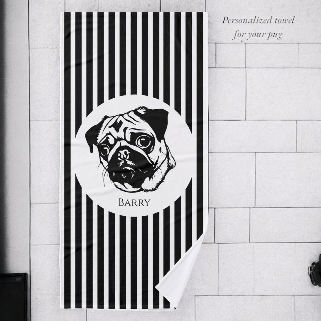 chien de carlin personnalisé tendance élégant pers (personalized dogs towel , modern stylish bathtime fun for your beloved dog. )