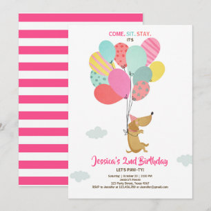 Chien de chiots Invitation Anniversaire Balloons F