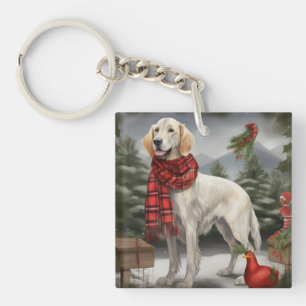 Chien de coin anglais en Noël de neige