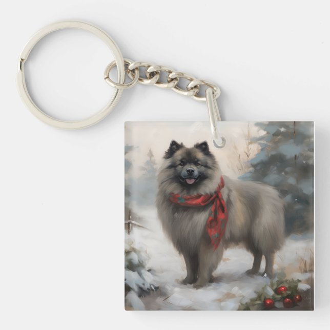Chien de Keeshond à Noël de neige (Devant)