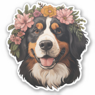 Chien de montagne bernois avec Sticker à fleurs