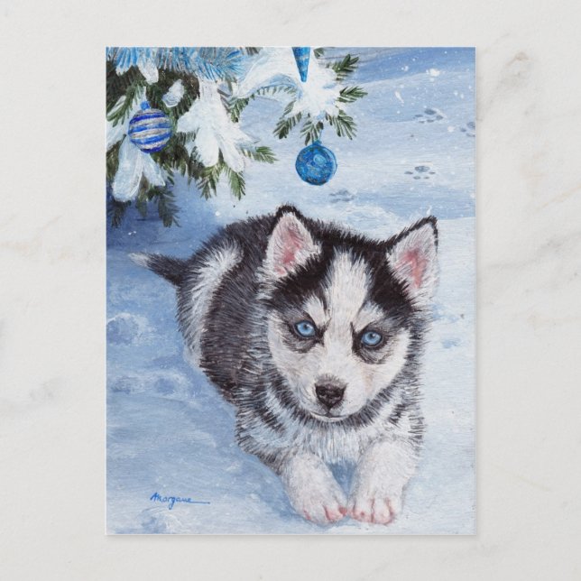Chien de Noël bleu pup de Noël Xmas carte postale (Devant)