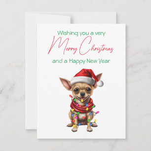 Chien de Noël Carte de vacances en Chihuahua Casqu