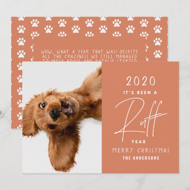 Chien de Noël drôle ruff année dans la carte d'exa (Devant / Derrière)