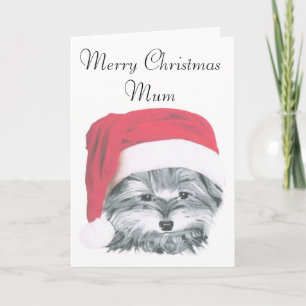 Chien de Noël Yorkie, Joyeuse carte mère de Noël