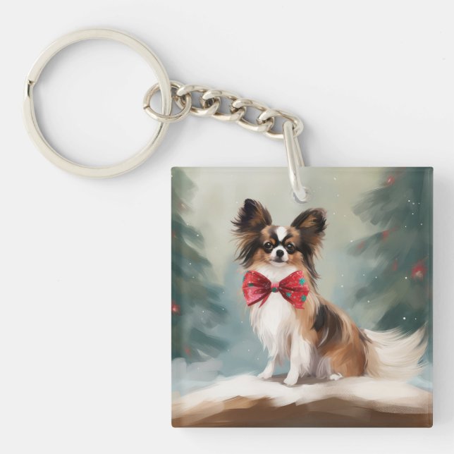 Chien de Papillon à Noël de neige (Devant)
