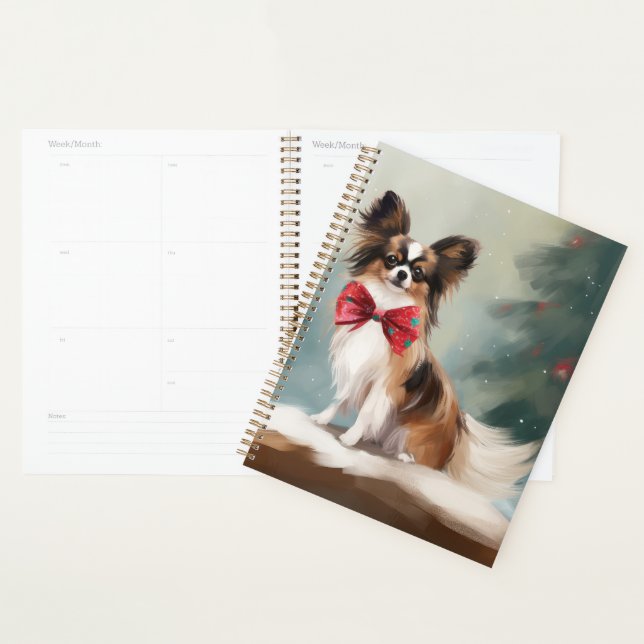 Chien de Papillon à Noël de neige (Devant avec enveloppe)