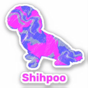 Chien de Shihpoo Silhouette Crazy Hot Pink Sticker