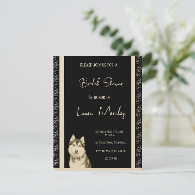 Chien de Sibérie Husky Douche nuptiale Invitation (Debout devant)
