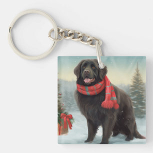 Chien de Terre-Neuve à Noël de neige