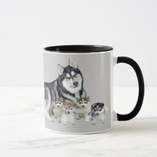 Chien de traîneau sibérien et tasse de chiots