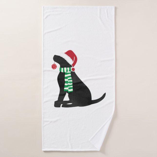 Chien de vacances Noël Black Lab (Serviette de bain)