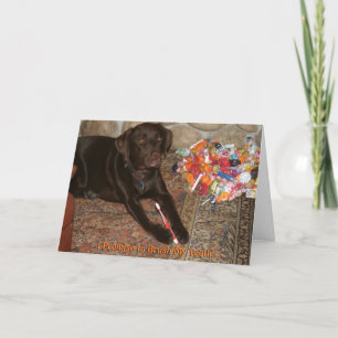 Chien d'Halloween avec une carte de dent sucrée