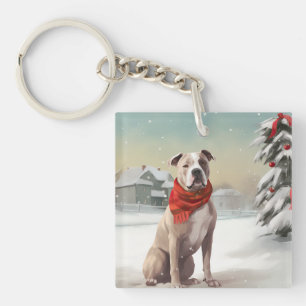 Chien du Staffordshire américain à Noël de neige